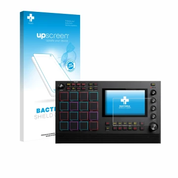 Vorderseite einer Produktverpackung mit dem Markenlogo upscreen. Daneben ist das Gerät Akai MPC Live III mit dem zugehörigen D