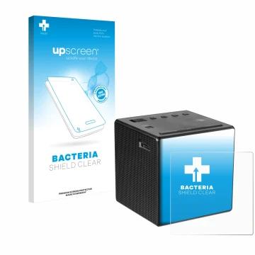 Vorderseite einer Produktverpackung mit dem Markenlogo upscreen. Daneben ist das Gerät Sony ICF-C1 mit dem zugehörigen Display