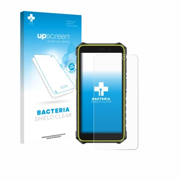 Vorderseite einer Produktverpackung mit dem Markenlogo upscreen. Daneben ist das Gerät Ulefone RugKing 2 Pro mit dem zugehörig