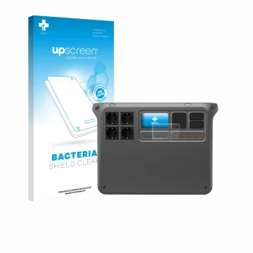 Vorderseite einer Produktverpackung mit dem Markenlogo upscreen. Daneben ist das Gerät DJI Power 2000 mit dem zugehörigen Disp