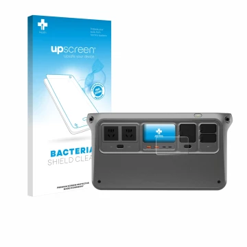 Vorderseite einer Produktverpackung mit dem Markenlogo upscreen. Daneben ist das Gerät DJI Power 1000 mit dem zugehörigen Disp