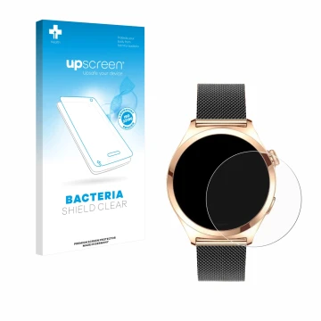 Vorderseite einer Produktverpackung mit dem Markenlogo upscreen. Daneben ist das Gerät Niolina Smartwatch 1.27