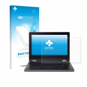 Vorderseite einer Produktverpackung mit dem Markenlogo upscreen. Daneben ist das Gerät Acer Chromebook Spin 511 R757TN mit dem