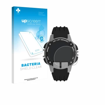 Vorderseite einer Produktverpackung mit dem Markenlogo upscreen. Daneben ist das Gerät Timex Ironman TW5M63200 mit dem zugehör