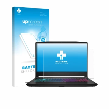 Vorderseite einer Produktverpackung mit dem Markenlogo upscreen. Daneben ist das Gerät MSI Katana 15 HX B14 mit dem zugehörige