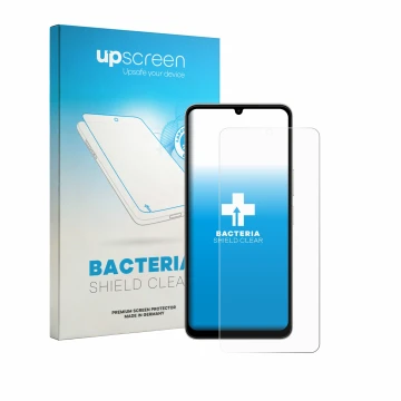 Vorderseite einer Produktverpackung mit dem Markenlogo upscreen. Daneben ist das Gerät Vivo Y11 2026 mit dem zugehörigen Displ