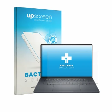 Vorderseite einer Produktverpackung mit dem Markenlogo upscreen. Daneben ist das Gerät Dell Pro Precision 7 Series 16 mit dem 