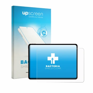 Vorderseite einer Produktverpackung mit dem Markenlogo upscreen. Daneben ist das Gerät OnePlus Pad 4 mit dem zugehörigen Displ