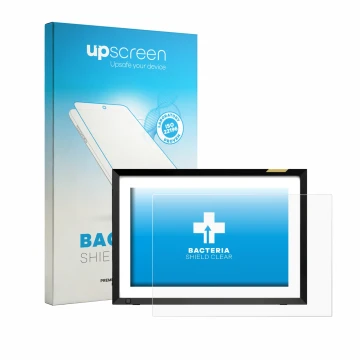 Vorderseite einer Produktverpackung mit dem Markenlogo upscreen. Daneben ist das Gerät Nixplay Klassischer 10.1