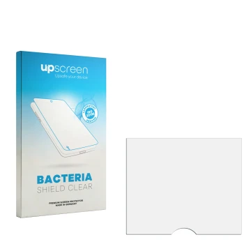Vorderseite einer Produktverpackung mit dem Markenlogo upscreen. Daneben ist der zugehörige Displayschutz.