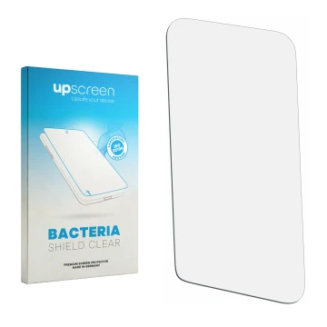 Vorderseite einer Produktverpackung mit dem Markenlogo upscreen. Daneben ist der zugehörige Displayschutz.