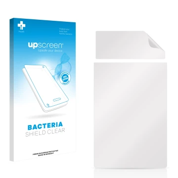 Vorderseite einer Produktverpackung mit dem Markenlogo upscreen. Daneben ist der zugehörige Displayschutz.