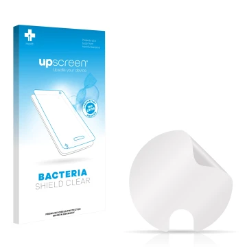 Vorderseite einer Produktverpackung mit dem Markenlogo upscreen. Daneben ist der zugehörige Displayschutz.