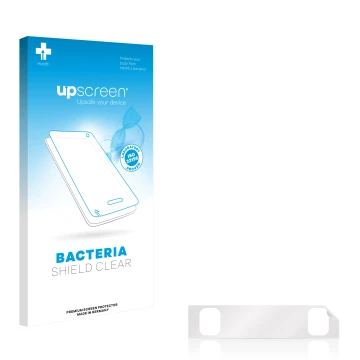 Vorderseite einer Produktverpackung mit dem Markenlogo upscreen. Daneben ist der zugehörige Displayschutz.