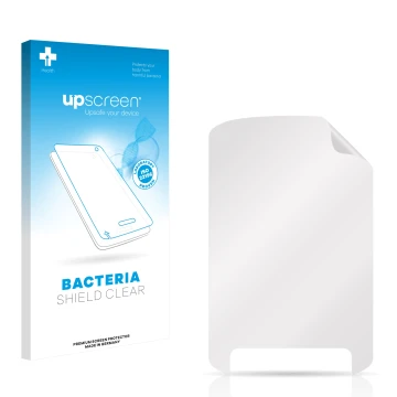 Vorderseite einer Produktverpackung mit dem Markenlogo upscreen. Daneben ist der zugehörige Displayschutz.
