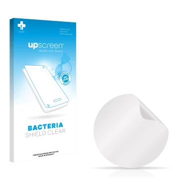 Vorderseite einer Produktverpackung mit dem Markenlogo upscreen. Daneben ist der zugehörige Displayschutz.