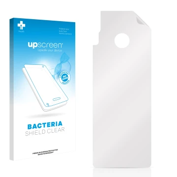 Vorderseite einer Produktverpackung mit dem Markenlogo upscreen. Daneben ist der zugehörige Displayschutz.