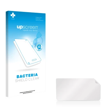 Vorderseite einer Produktverpackung mit dem Markenlogo upscreen. Daneben ist der zugehörige Displayschutz.