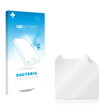 Vorderseite einer Produktverpackung mit dem Markenlogo upscreen. Daneben ist der zugehörige Displayschutz.