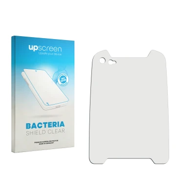 Vorderseite einer Produktverpackung mit dem Markenlogo upscreen. Daneben ist der zugehörige Displayschutz.