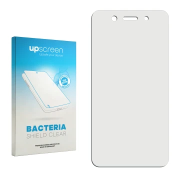 Vorderseite einer Produktverpackung mit dem Markenlogo upscreen. Daneben ist der zugehörige Displayschutz.