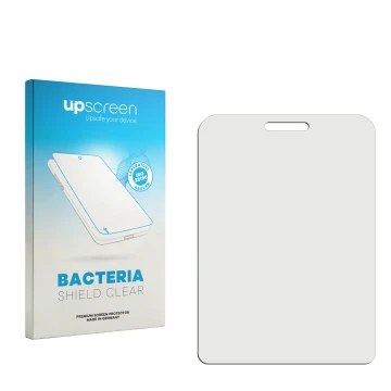 Vorderseite einer Produktverpackung mit dem Markenlogo upscreen. Daneben ist der zugehörige Displayschutz.
