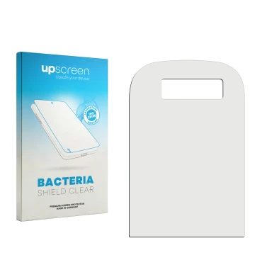 Vorderseite einer Produktverpackung mit dem Markenlogo upscreen. Daneben ist der zugehörige Displayschutz.