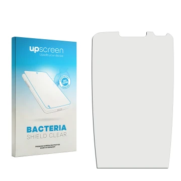 Vorderseite einer Produktverpackung mit dem Markenlogo upscreen. Daneben ist der zugehörige Displayschutz.