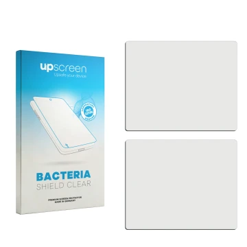 Vorderseite einer Produktverpackung mit dem Markenlogo upscreen. Daneben ist der zugehörige Displayschutz.