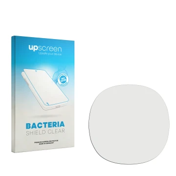 Vorderseite einer Produktverpackung mit dem Markenlogo upscreen. Daneben ist der zugehörige Displayschutz.