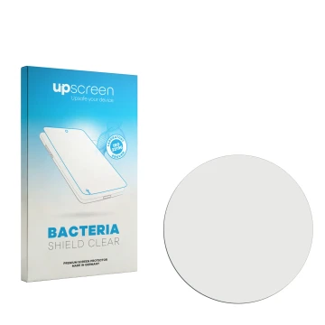 Vorderseite einer Produktverpackung mit dem Markenlogo upscreen. Daneben ist der zugehörige Displayschutz.