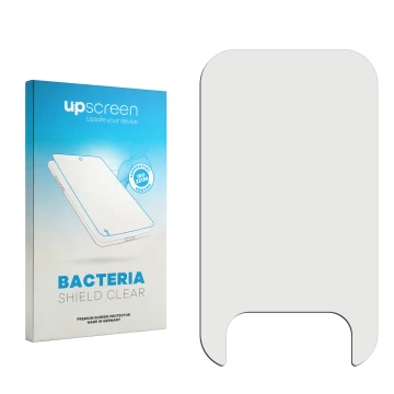 Vorderseite einer Produktverpackung mit dem Markenlogo upscreen. Daneben ist der zugehörige Displayschutz.