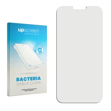 Vorderseite einer Produktverpackung mit dem Markenlogo upscreen. Daneben ist der zugehörige Displayschutz.