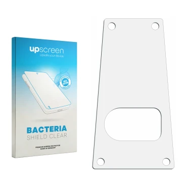 Vorderseite einer Produktverpackung mit dem Markenlogo upscreen. Daneben ist der zugehörige Displayschutz.