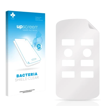 Vorderseite einer Produktverpackung mit dem Markenlogo upscreen. Daneben ist der zugehörige Displayschutz.