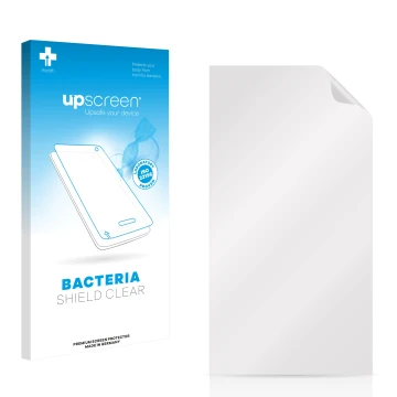 Vorderseite einer Produktverpackung mit dem Markenlogo upscreen. Daneben ist der zugehörige Displayschutz.