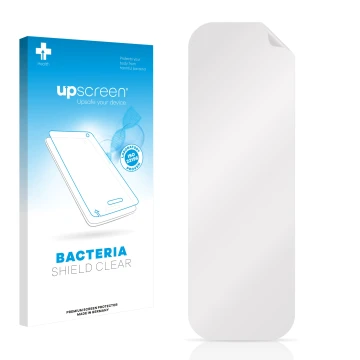 Vorderseite einer Produktverpackung mit dem Markenlogo upscreen. Daneben ist der zugehörige Displayschutz.