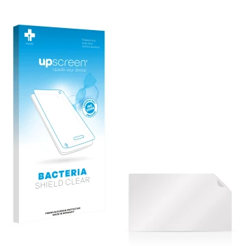 Vorderseite einer Produktverpackung mit dem Markenlogo upscreen. Daneben ist der zugehörige Displayschutz.