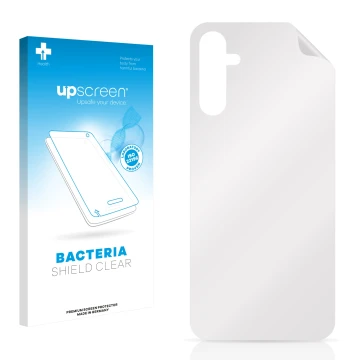 Vorderseite einer Produktverpackung mit dem Markenlogo upscreen. Daneben ist der zugehörige Displayschutz.