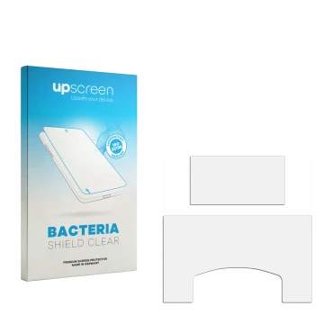 Vorderseite einer Produktverpackung mit dem Markenlogo upscreen. Daneben ist der zugehörige Displayschutz.