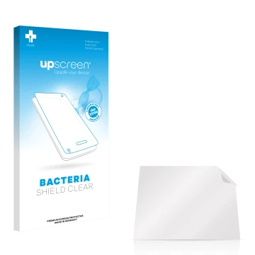 Vorderseite einer Produktverpackung mit dem Markenlogo upscreen. Daneben ist der zugehörige Displayschutz.