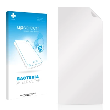 Vorderseite einer Produktverpackung mit dem Markenlogo upscreen. Daneben ist der zugehörige Displayschutz.