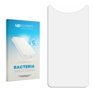 Vorderseite einer Produktverpackung mit dem Markenlogo upscreen. Daneben ist der zugehörige Displayschutz.