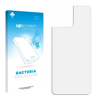 Vorderseite einer Produktverpackung mit dem Markenlogo upscreen. Daneben ist der zugehörige Displayschutz.