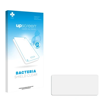 Vorderseite einer Produktverpackung mit dem Markenlogo upscreen. Daneben ist der zugehörige Displayschutz.