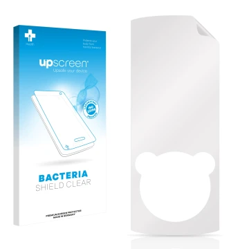 Vorderseite einer Produktverpackung mit dem Markenlogo upscreen. Daneben ist der zugehörige Displayschutz.