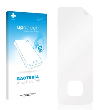 Vorderseite einer Produktverpackung mit dem Markenlogo upscreen. Daneben ist der zugehörige Displayschutz.