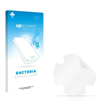 Vorderseite einer Produktverpackung mit dem Markenlogo upscreen. Daneben ist der zugehörige Displayschutz.