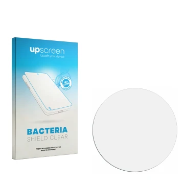 Vorderseite einer Produktverpackung mit dem Markenlogo upscreen. Daneben ist der zugehörige Displayschutz.