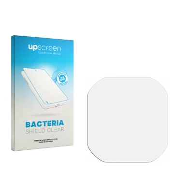 Vorderseite einer Produktverpackung mit dem Markenlogo upscreen. Daneben ist der zugehörige Displayschutz.